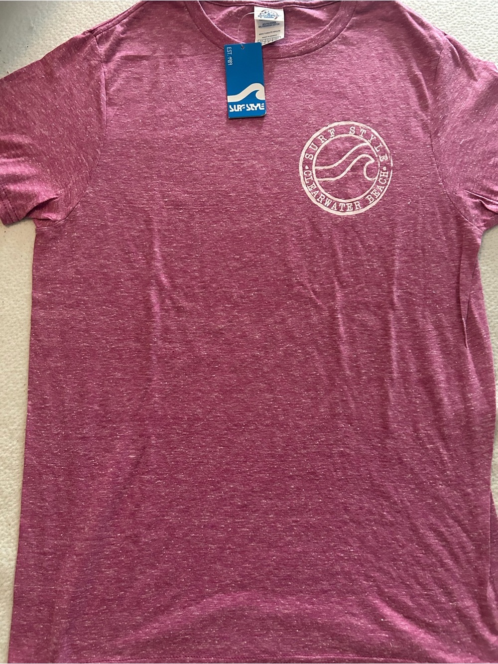 Delta Heather Raspberry Short Sleeve Tee with White Logo